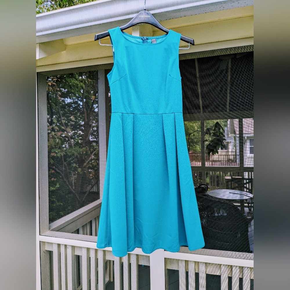 Turquoise Dress with Flared Skirt